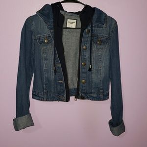 Cropped denim hoodie